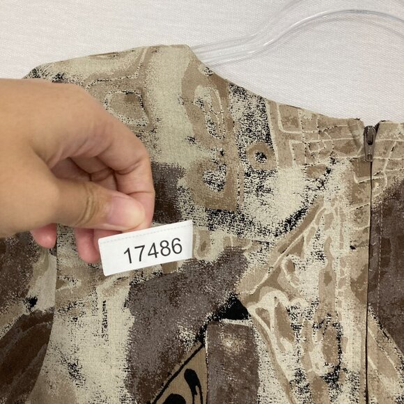 Vintage All that Jazz Brown Gray Abstract Artsy Soft Rayon Midi Dress Medium - Picture 12 of 13